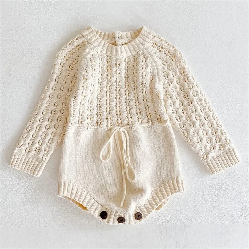 Rompers Spring Baby Ubrania Dziewczyny Romper Autumn Long Rleeve Girl Knit Hollow Out Speit 221107