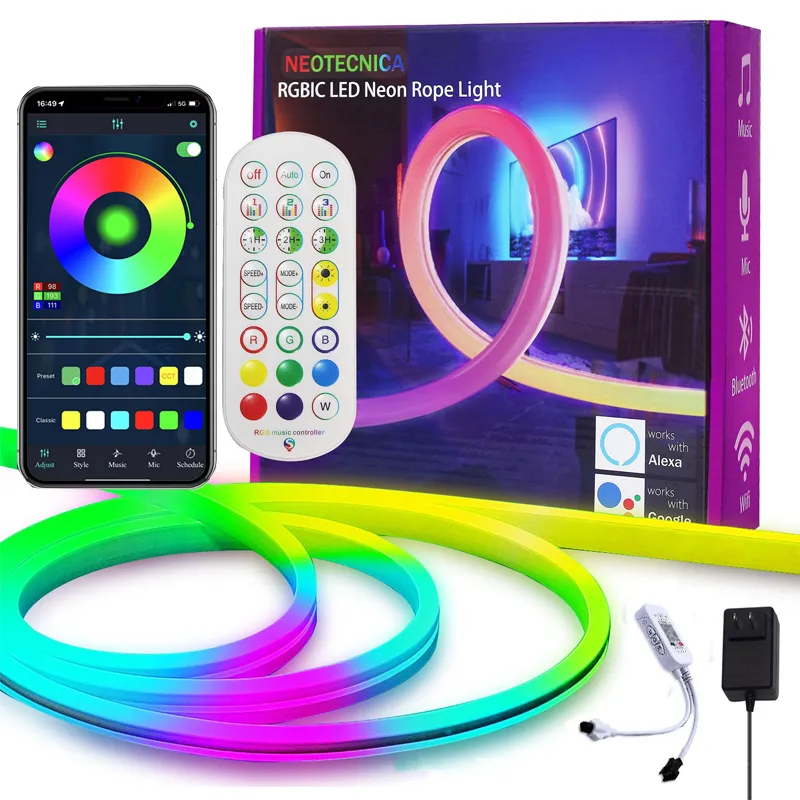 Bandes LED néon couleur de rêve RGBIC 5m 3m 12V Tuya Smart WiFi Bluetooth App musique WS2811 bande LED bricolage décor éclairage Alexa Google Home