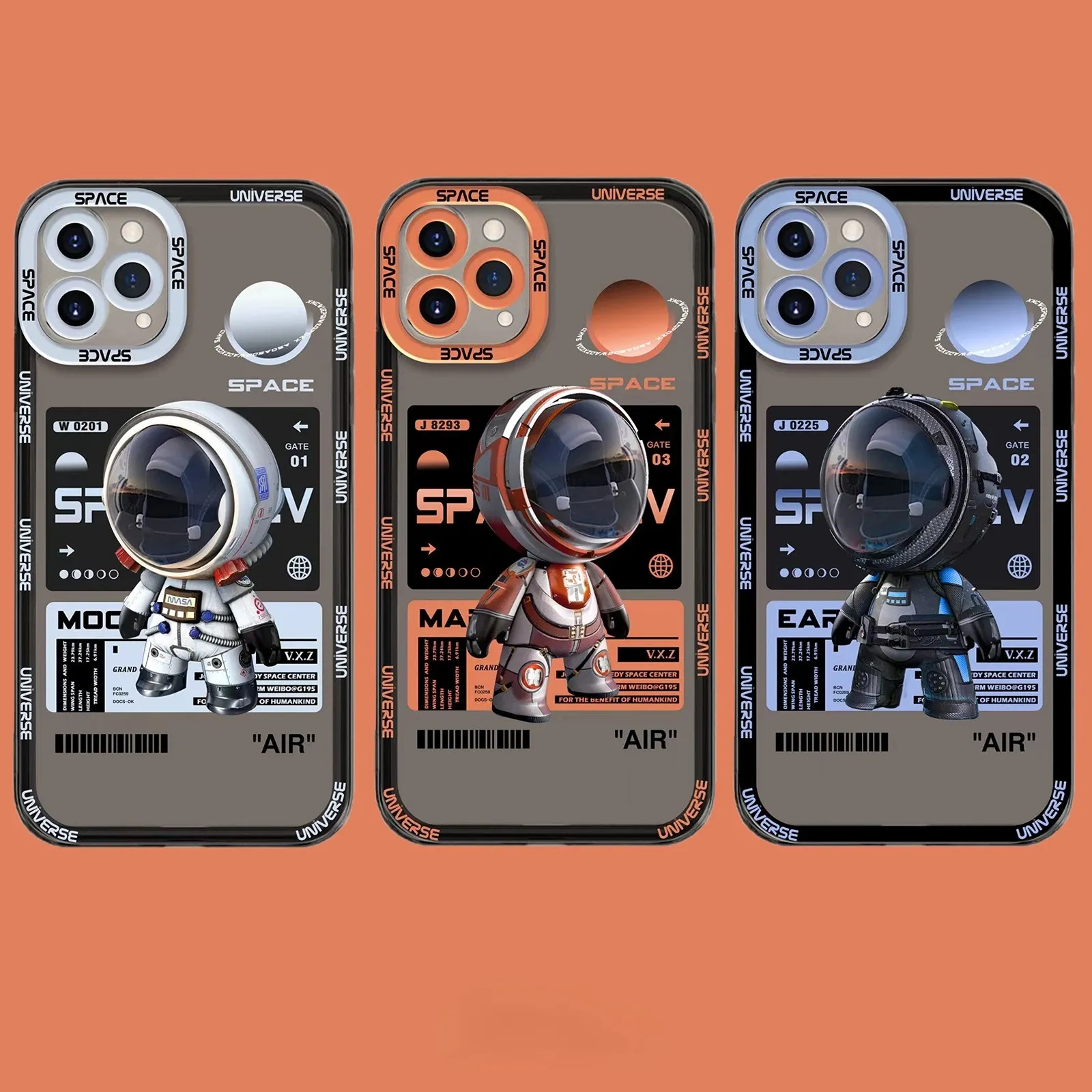 Casos de luxo Caso de astronauta para iPhone 14 13 12 Pro máximo xs x xr 7 8 mais se transparente transparente silicone choque choque choques bump bumper tampa traseira