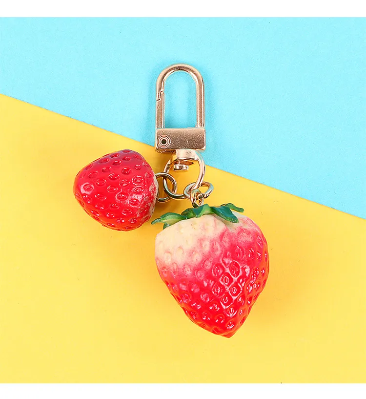 Strawberry Red Heart Keychain Keyring For Women Girl Jewelry Simulated Fruit Cute Car Key Holder Keyring