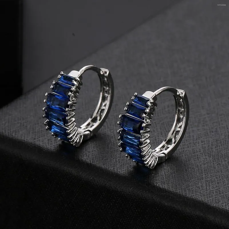 Hoop Earrings HUAMI Blue Semi-Precious Stones Jewelry For Women Fashion Style Joyeria Fina Para Mujer March Gift White Two Color