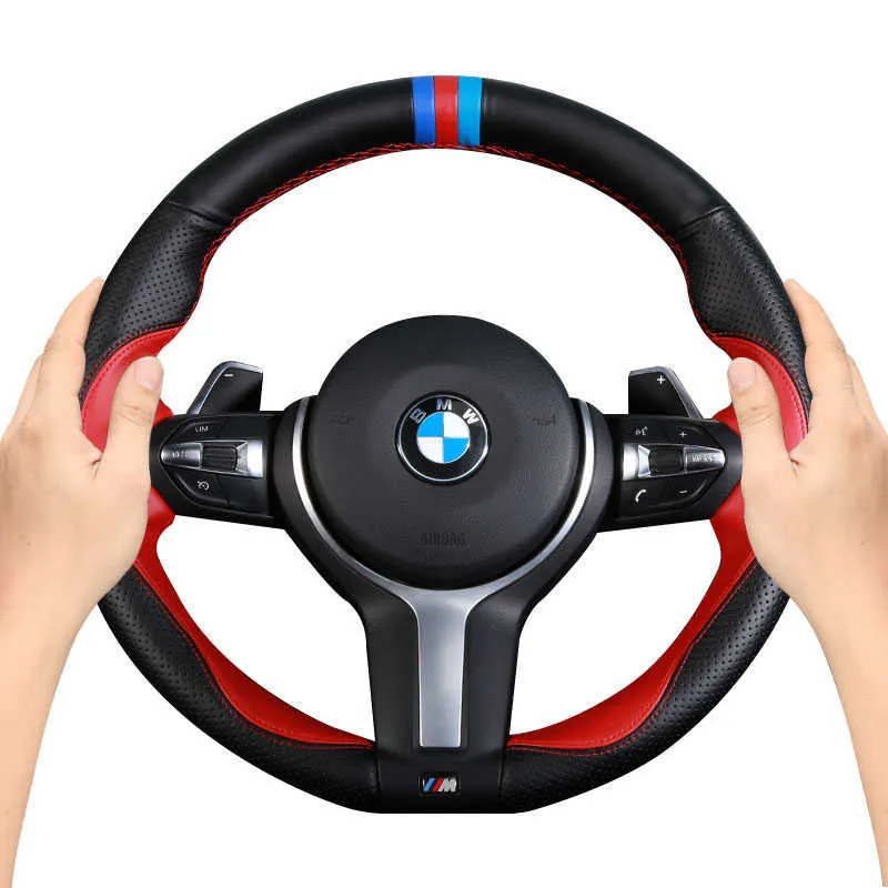 Adatto per BMW Serie 1 3 Serie 5 X1 X3 X5 volante 320li 525Li GT copri maniglia auto in pelle cucita a mano