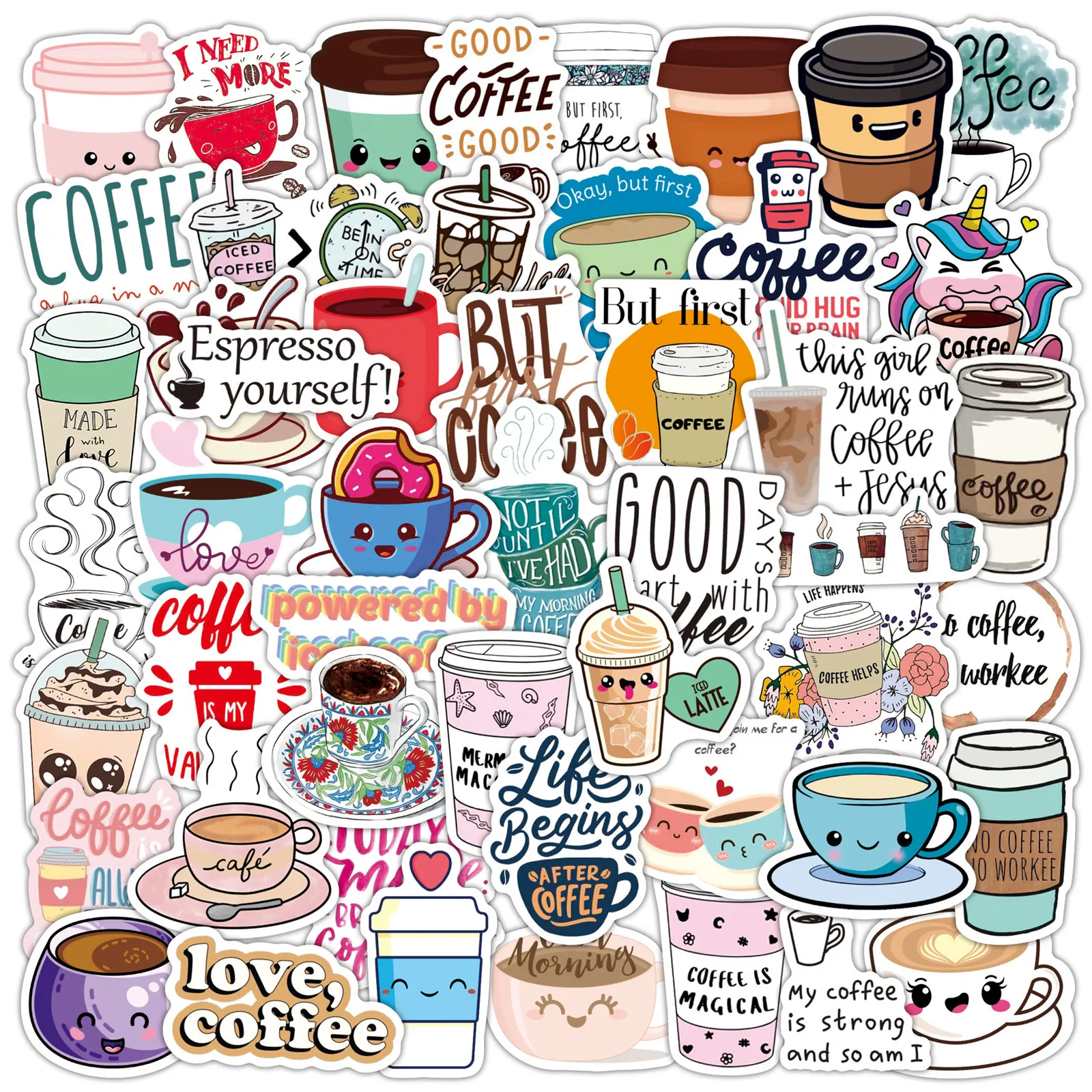 50 cartoon milk tea coffee doodle stickers water cup trolley case laptop waterproof cute wind stickers