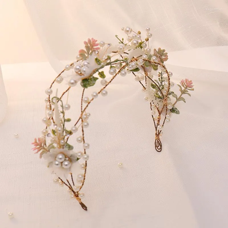 Headpieces Women Wedding Peal Flower Bridesmaid H￥rtillbeh￶r f￶r brud Elegant Fashion Princess Bridal Crown Vines Party pannband