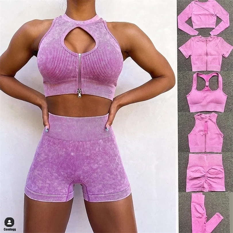 Yoga Outfits 12PCS Washing Relay Seamless Set Women Gym Crop Top Bra Scrunch Leggings Workout Outfit Fitness Wear Sports Suits 221108