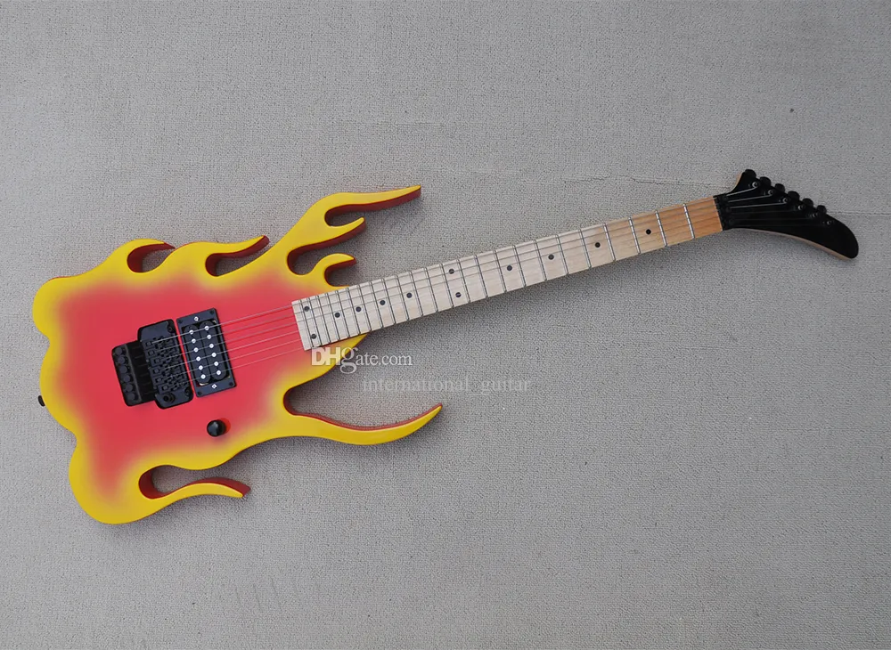 Guitarra elétrica de chama vermelha com braço de rosa de rosa de rosa Floyd 24 trastes