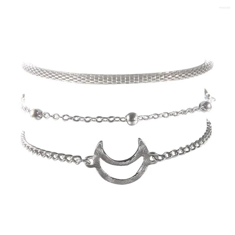 Bracelets à maillons 3 pièces/ensemble Simple femme lune perle chaîne couleur argent Bracelet ensemble femmes mode Bracelet bijoux porter
