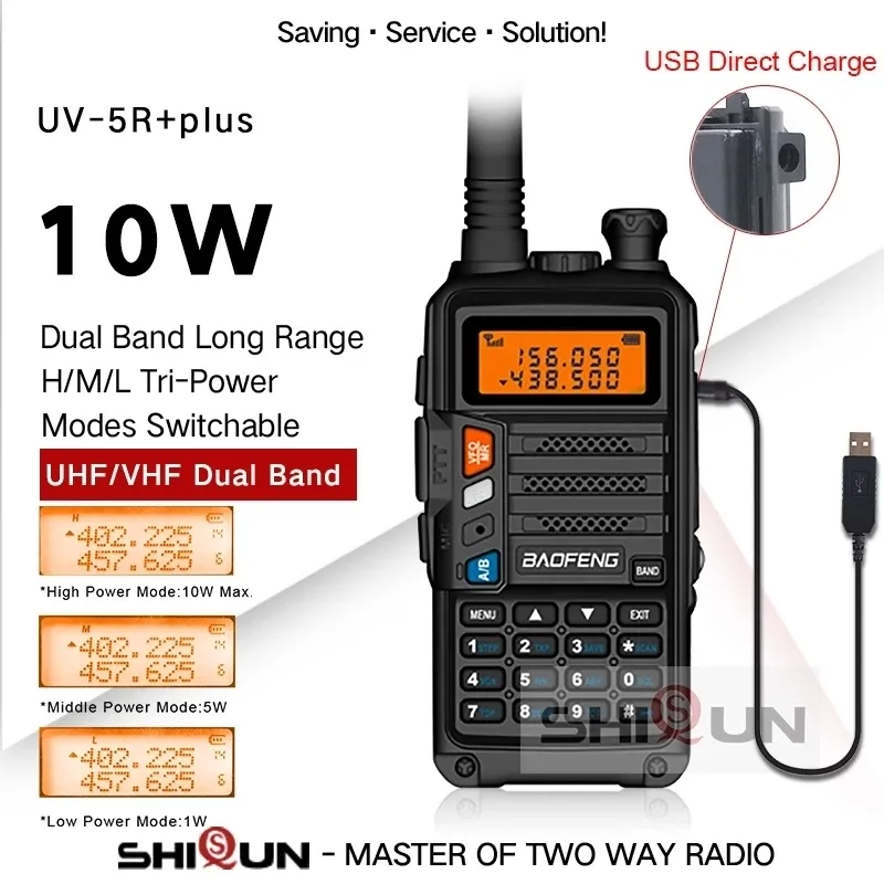 Walkie Talkie UV-5R Plus UV S9 Long Range Baofeng 10W R￡dio para ca￧ar 10 km Atualiza￧￣o de Ham 10km UHFVHF Tri Bands 221108