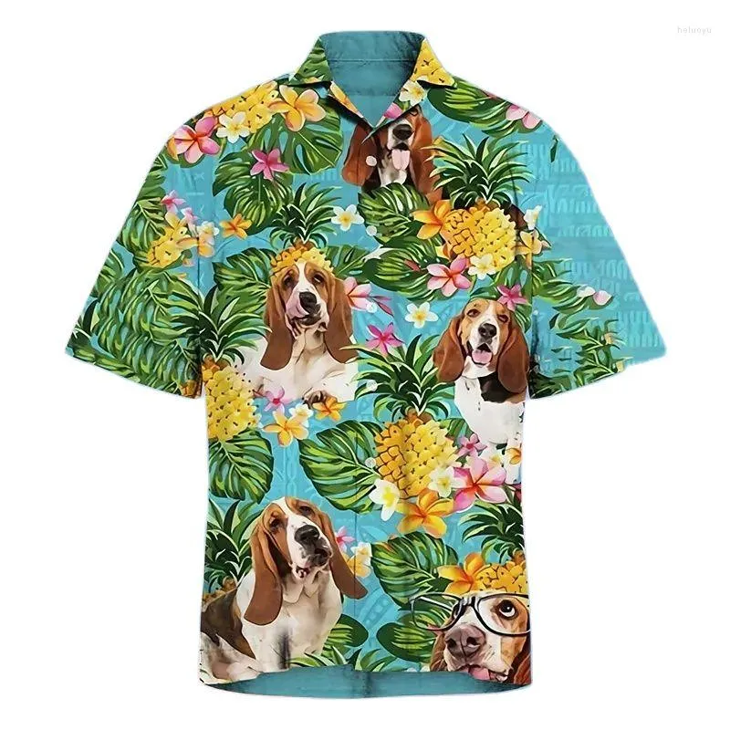 Erkekler rahat gömlek 2022 3d köpek baskı gömlek erkekler Küba yakalı kısa kollu yaz yaka üst moda bluz kıyafetleri Camisa tees 5xl