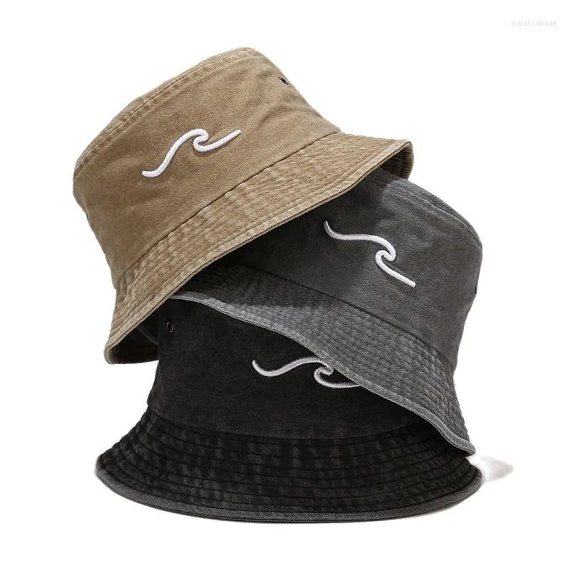 Berets Cotton Bucket Hat Adult Floppy Wased Denim Fisherman Cap Men Women Solid Embroidered Panama Caps Hip Hop Sport