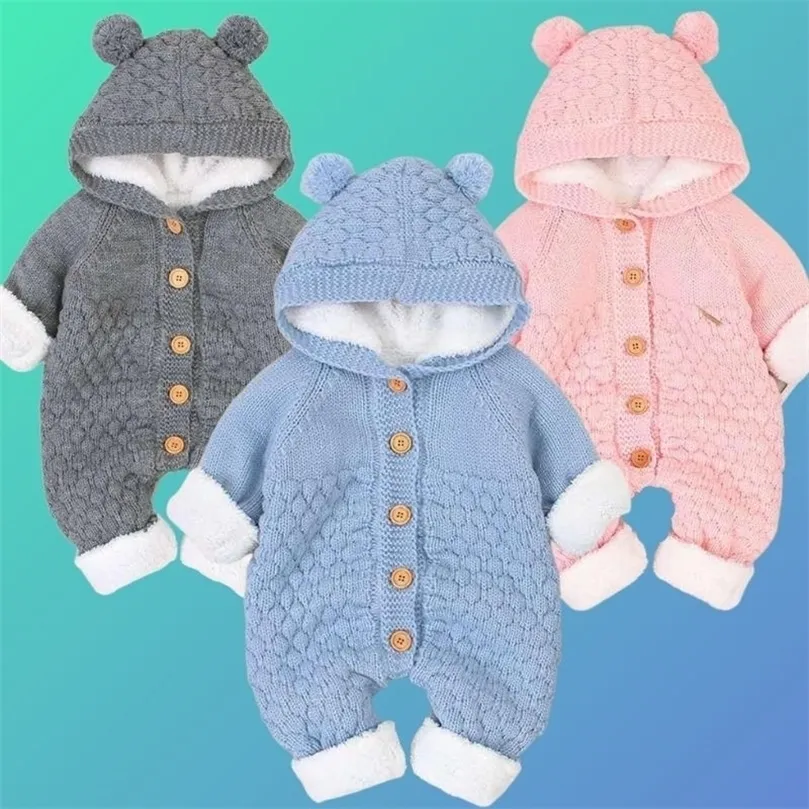 Barboteuses né bébé vêtements Cardigan à capuche automne hiver fille garçon mode infantile Costume enfants enfant en bas âge cachemire tricot combinaison 221107