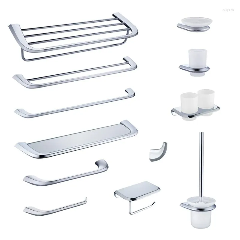 Bath Accessory Set Silvery Mirror Chrome Polished Bathroom Hardware Towel Rack Toilet Paper Holder Soap Dish Bar Hook