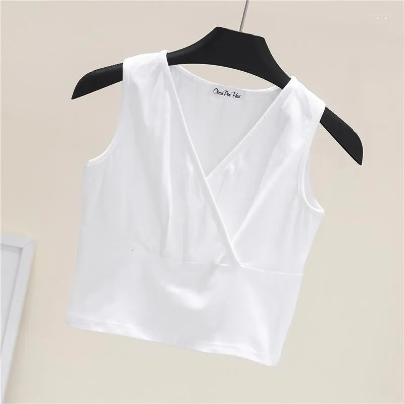 Women's Tanks Solid Cotton V Neck Crop Tops Chic Fashion Lady Sleeveless T-Shirt High Waist Tank Top Slim Fit Camisole Street Wear Tees 2022