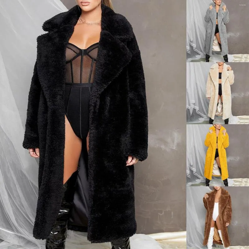 Women's Fur Autumn And Winter 2022 Style Lapel Waistband Imitation Lamb Hair Simple Solid Color Long Coat