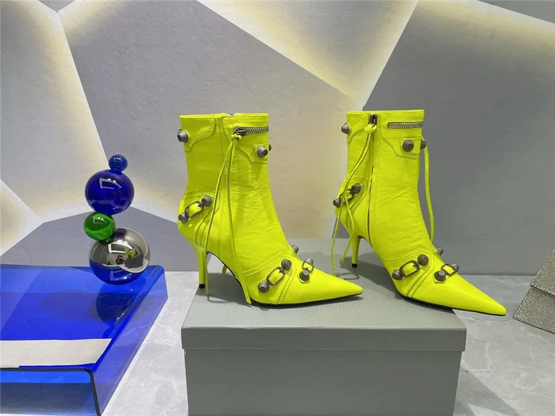 Balencig Balencias Cagole Designer de meilleure qualité 22 Le Luxury Red Carpet Green Leather Boots Botties Original