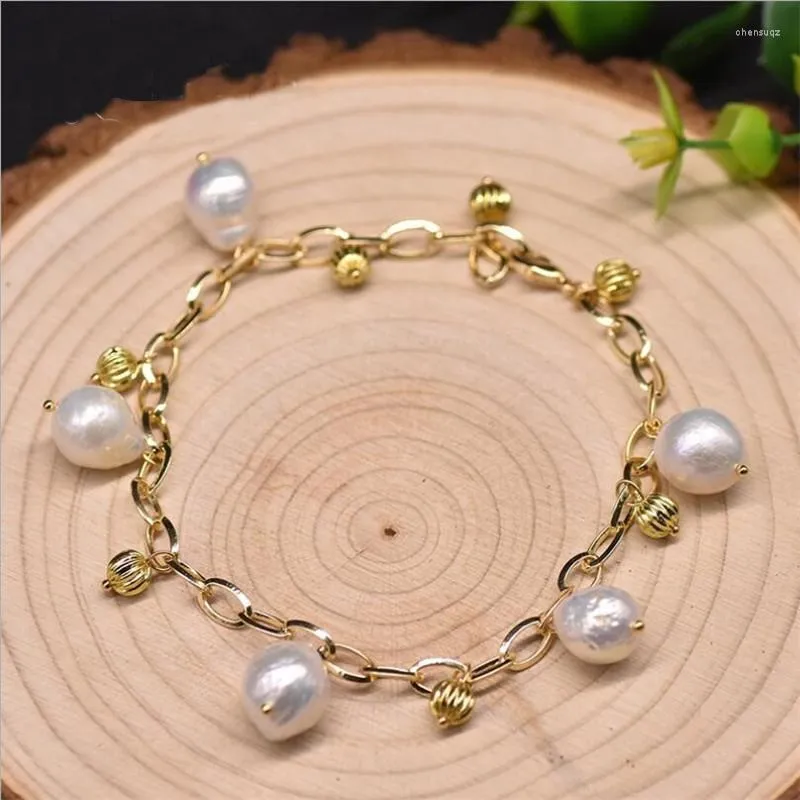 Link Bracelets Fashion Baroque Purple Pink Natural Freshwater Pearl Bracelet Chain Bangle For Women Girl Wedding Party Gift Jewelry