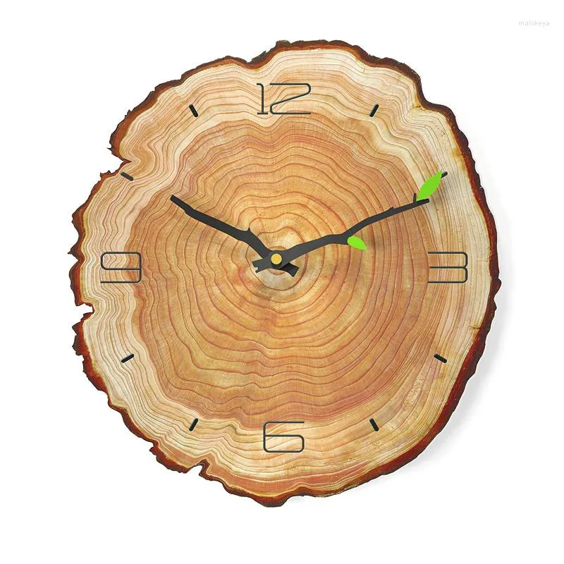 Relojes de pared Anillo anual de 12 pulgadas Reloj creativo Sala de estar Mudo Cuarzo Grano de madera Decoración del hogar Diseño moderno