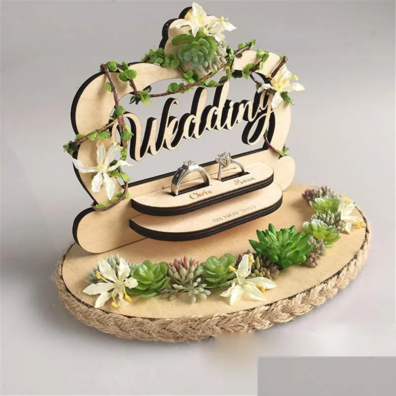 Ring Kussen Flower Manden Creatief houten ringkussen huwelijksceremonie bosstijl handgemaakte houder verloving huwelijksvoorstel dhpcy