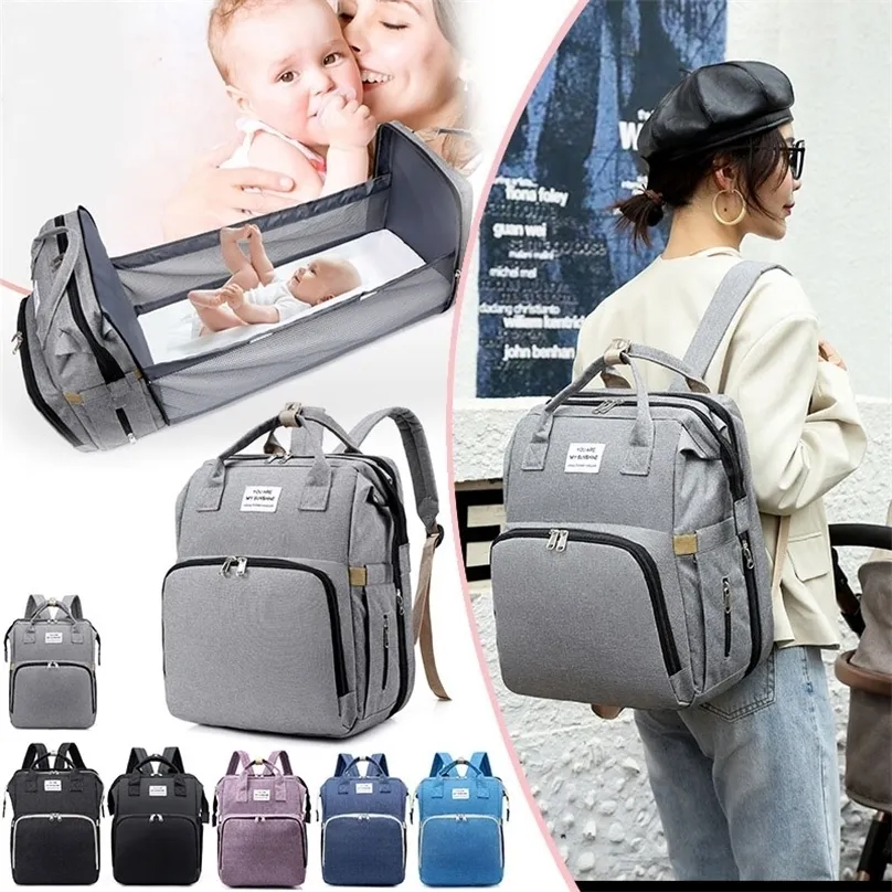 Sacos de fraldas Backpack de beb￪ dobr￡vel mochila port￡til mam￣e externo ao ar livre de grande capacidade para crian￧as Multi-Purpose Stroller Nappy 221107