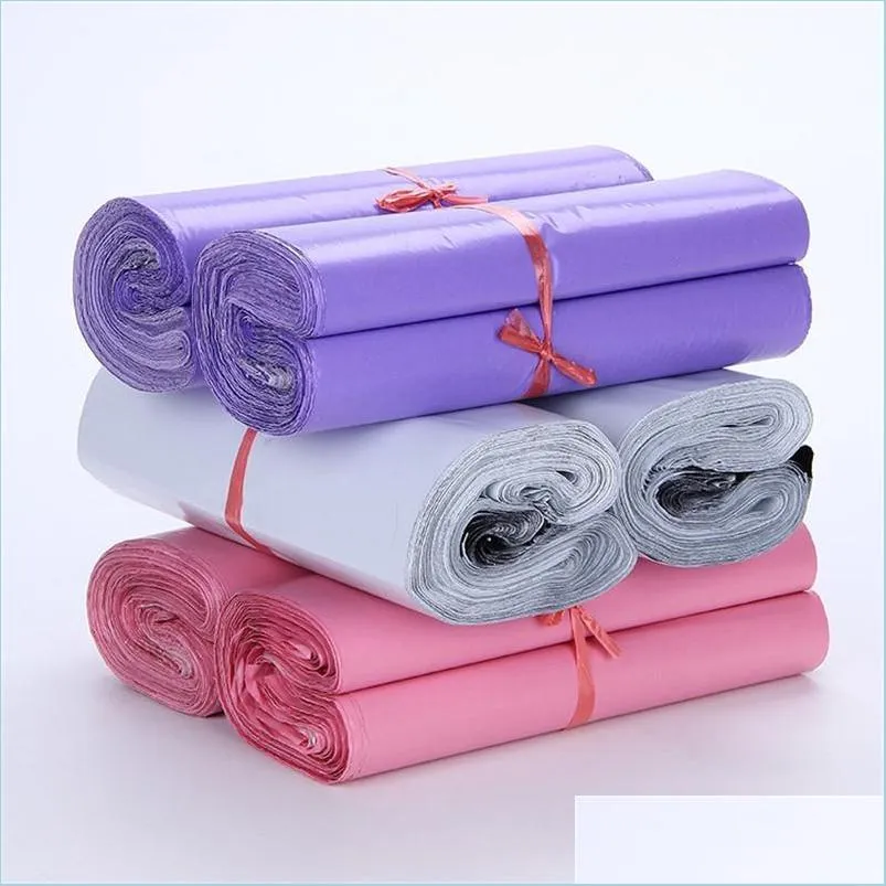 Packing Bags 100Pcs/Lot Plastic Mailer 17X30Cm Pink Purple White Envelopes Bags Selfseal Adhesive Parcel Package Bag Drop Delivery O Dhxzh