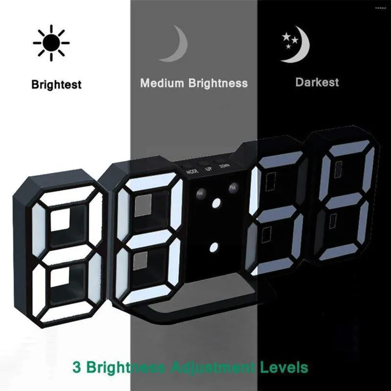 Horloges murales 3D LED numéro créatif bureau réveil montre numérique décoratif Table de contrôle voix décor électron Q4F3