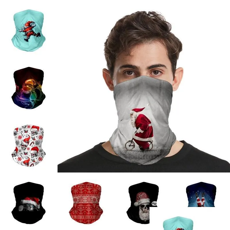 Masques de créateurs Écharpe de Noël Santa Elk Bonhomme de neige Noël Bouclier facial Sport de plein air Cyclisme Foulard magique Cache-cou Décoration Drop Dhqc4