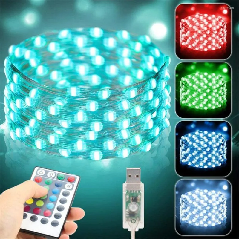 ストリングスUSB LED STRING LIGHTS FAIRY LIGHT 16 COLORカラフルな点滅RGB装飾的な夜光クリスマスの装飾のリモコン付きの装飾的な夜光