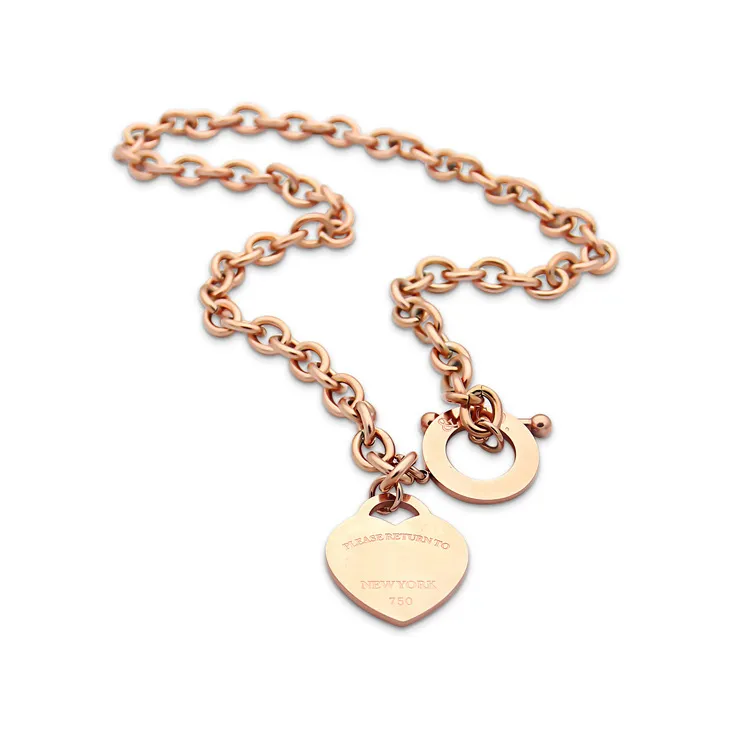pendant necklaces Titanium steel T lettering double heart lettering necklace OT buckle chunky couple necklace Single diamond 18K g326n
