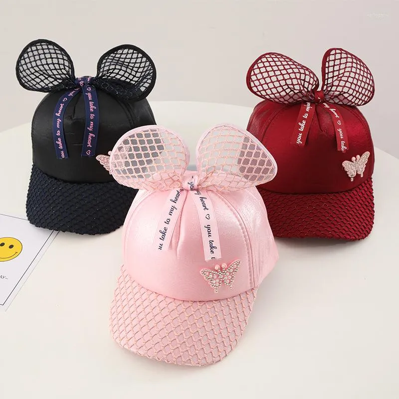 Berretti da baseball Bambini Baby Big Bow Cappello a rete Primavera Estate Ragazza Berretto da baseball Glitter Paillettes Ear Kids Girls Beach Cappelli da sole