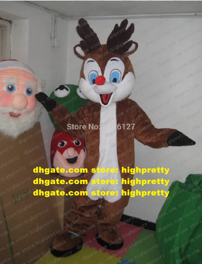 Reindeer Moose Red Nose Deer Rudolph Mascot kostym vuxen tecknad karaktär outfit hotell pub uppskattning bankett zz7813