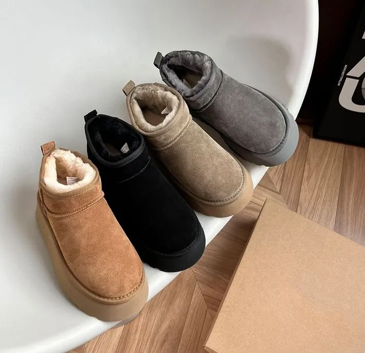 2022 Nieuwe mode Ultra Mini Platform Boot Designer Woman Winter Ankle Australia Snow Boots Dikke bodem echt lederen warme pluizige laarsjes met vachtgrootte 35-43