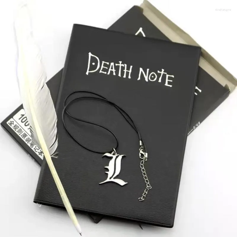 Anime Death Note Notebook Set Deri Dergi ve Kolye Tüy Kalemi Animasyon Sanat Yazma Not Defarı