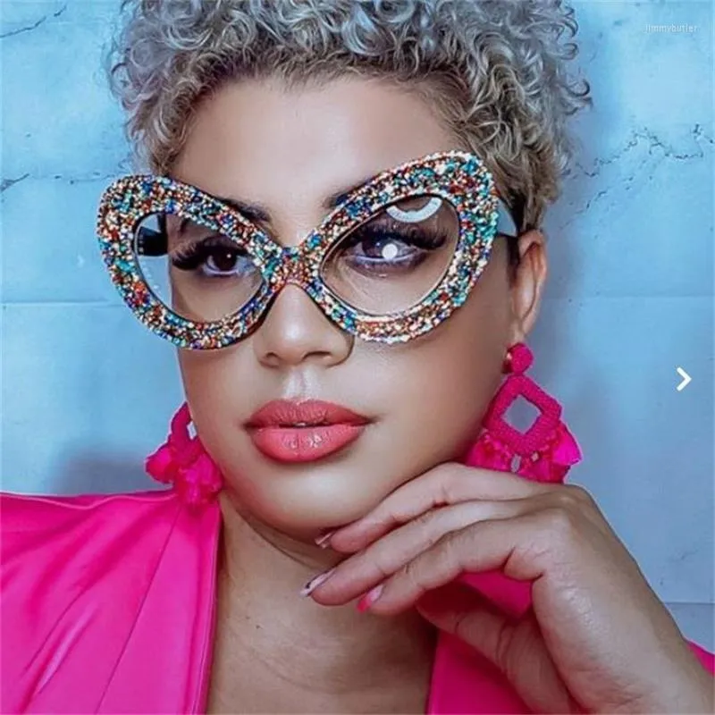 Lunettes de soleil Cadres Mode surdimensionné coloré strass lunettes cadre papillon en forme de femmes transparentes grandes lunettes Oculos de Grau