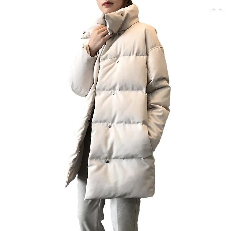 Women's Trench Coats Solid Jacket Women Winter Cotton Long Sleeve Button Slim Thick Warm Elegant Office Lady Overcoat Fashion Coat Trendy