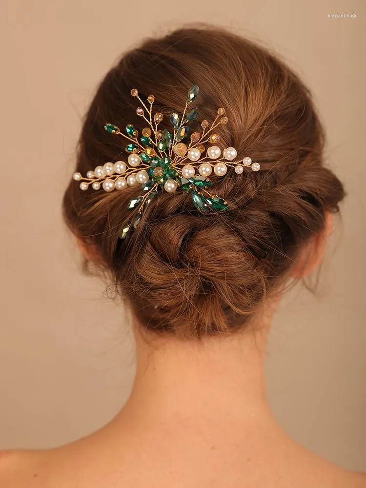 Headpieces Pearl Crystal Brides Hair Combs Bridal Headwar Rhinestone Headpiece for Wedding Party Prom Jewelry Handmade Tiaras
