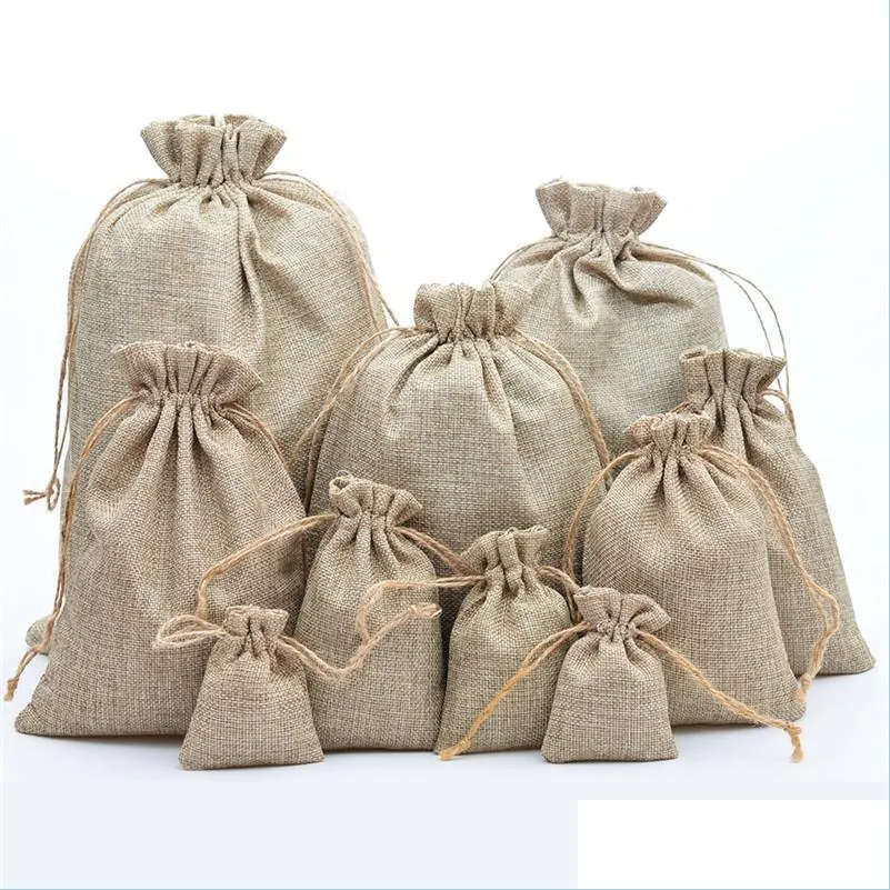 Favor Holders Natural Jute Dstring Bags Stylish Hessian Burlap Wedding Favor Holders For Coffee Bean Candy Gift Bag Pouch Drop Deliv Dh3Ka