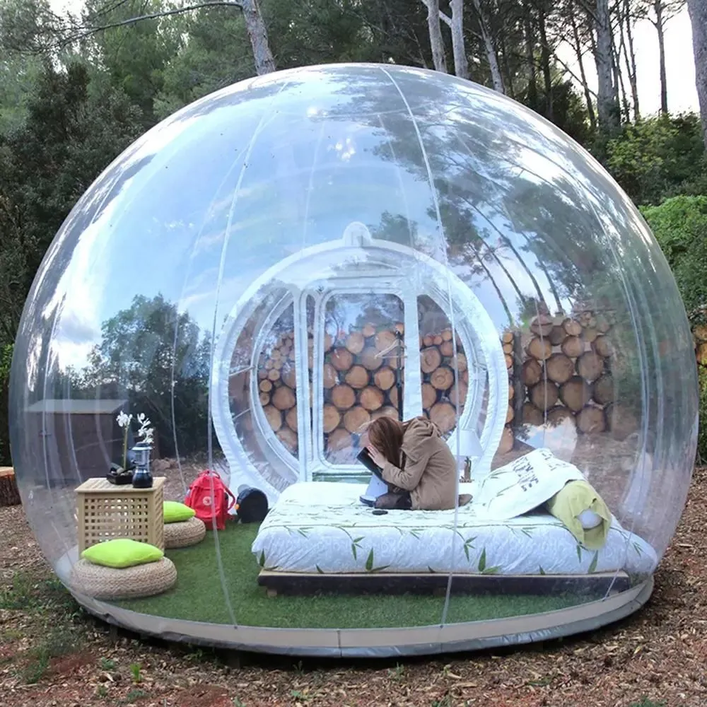 Outdoor playhouse 2 People Outdoor Single Tunnel Inflatable Bubble Dome Tent Eco Home With Fan 3/4/5M Dia Igloo Clear House Hotel