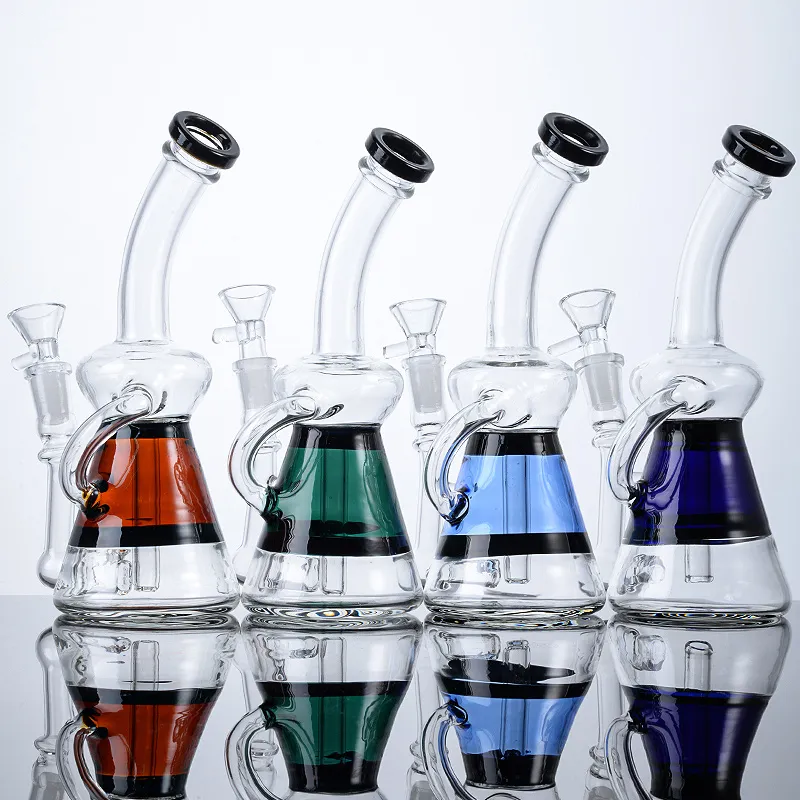 新しいミニスモールフッカークラインリサイクルボンユニークなビーカーボン8インチハンドスモーキングパイプインラインPERC HEADY GLASS WATER PIPES 14mmジョイントオイルダブリグ