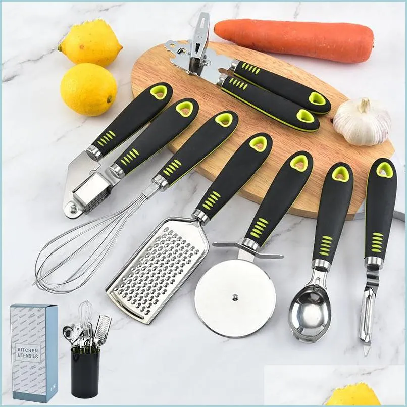 Autres outils de cuisine Ouvreur en acier inoxydable Fromage Rabot Pizza Spata Peut Presse à l'ail Cuillère à crème glacée Gadgets de cuisine Set Drop Deliv Dhpjl