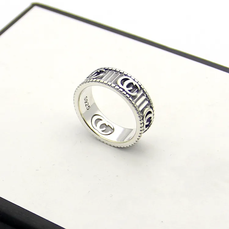 Couple Rings designer love for womens mens wedding luxury engagement G letter plaid ring Titanium steel striped couple ring2537