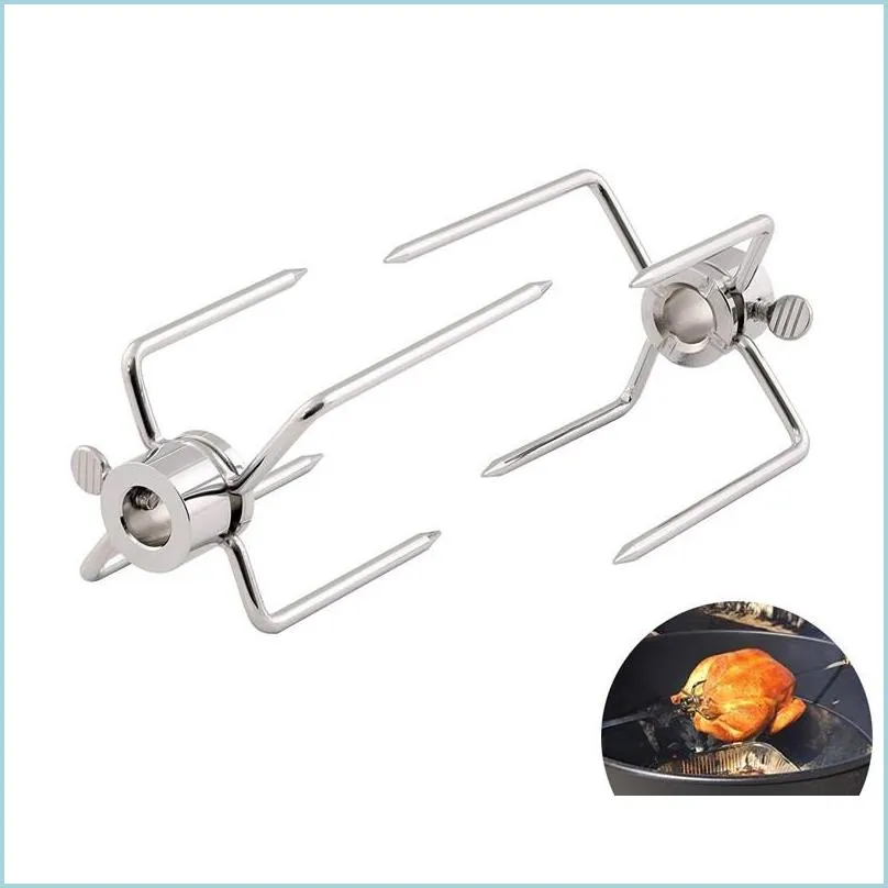 Bbq Tools Accessories 2Pcs/Set Rotisserie Bbq Forks Stainless Steel Spit Charcoal Chicken Grill Meat Fork Tool Drop Delivery Home Dhyga