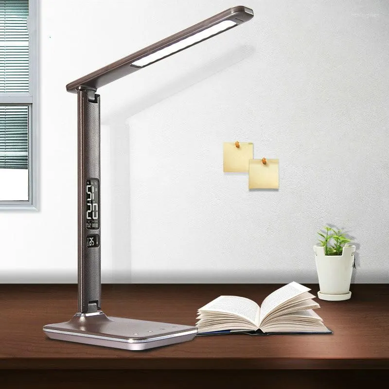 TABEL LAMPEN MODERNE 8W Office Desk Lamp LED met USB -oplaadhaven en LCD Display Wekker/kalender Geweldig voor zakelijk geschenk