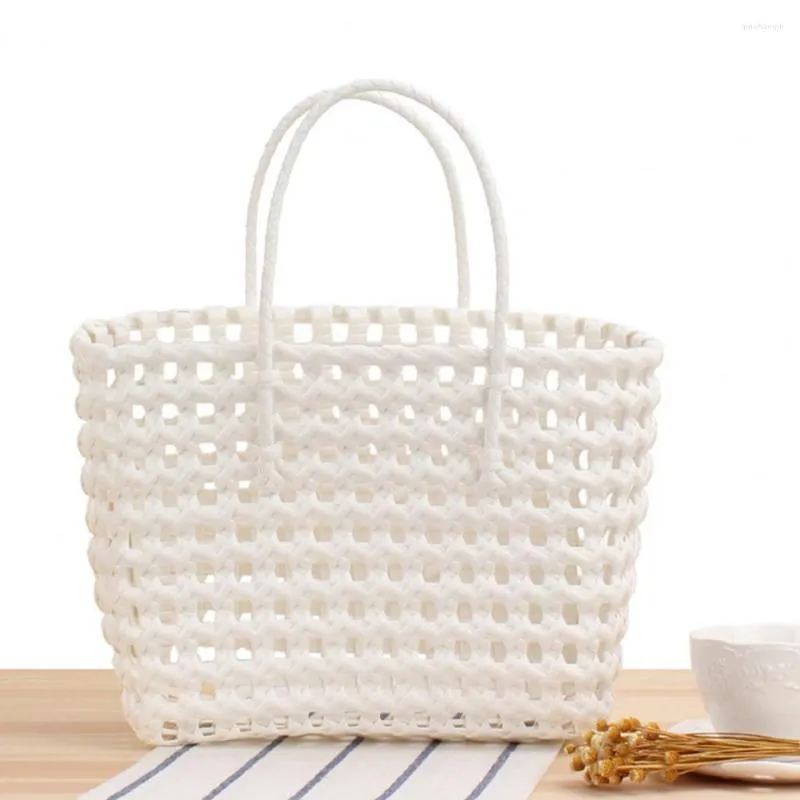 Storage Boxes Beach Bag Hollow Square Large Capacity Straw Portable Shopping Basket Handmade Openwork