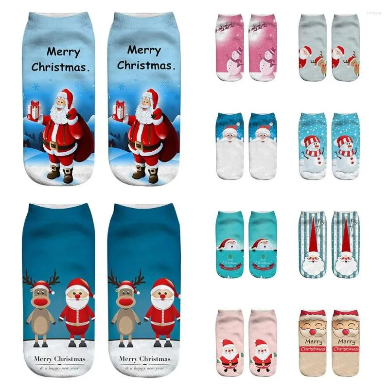 Chaussettes pour hommes unisexe Noël drôle 3D mode imprimé décontracté mignon coupe basse cheville femmes 10-13