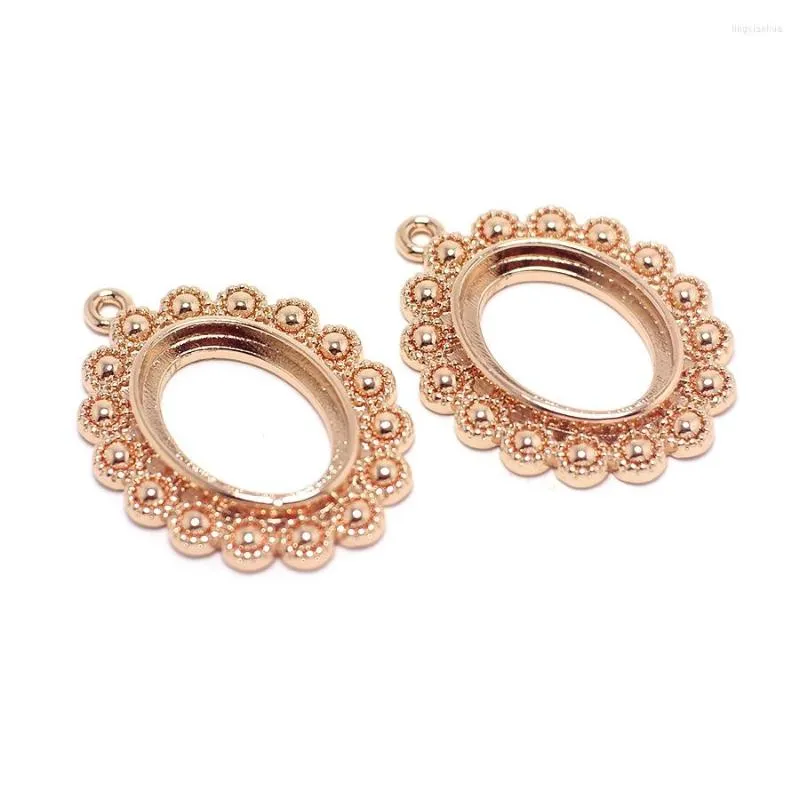 Charms 2pcs Necklace Sun Pendant Oval Drop Rose Gold Color Plated Brass Earring 24x18mm Holder Connector Jewelry Making