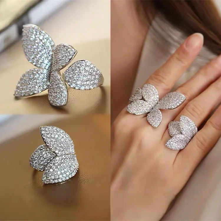 خاتم Vecalon Big Flower Promise 925 Sterling Silver Micro Pave Party Party Band Band For Women المجوهرات أفضل هدية