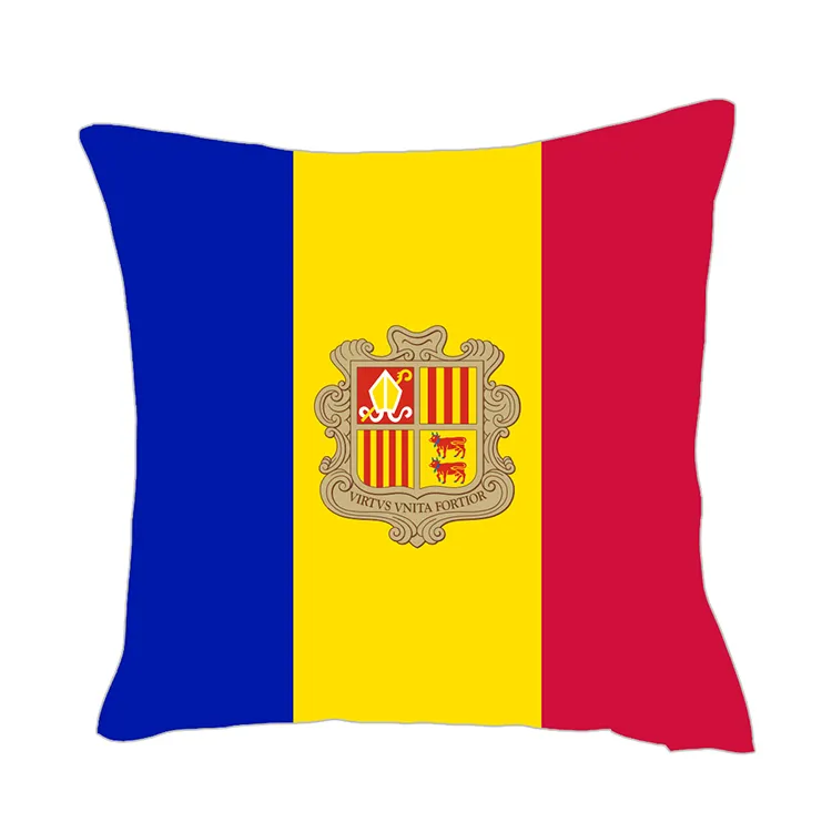 Andorra Flag Throwpillow Cover 40x40cm 폴리 에스테르 개인화 된 사각형 새틴 쿠션 베개 소파 장식을위한 보이지 않는 지퍼가 있습니다.