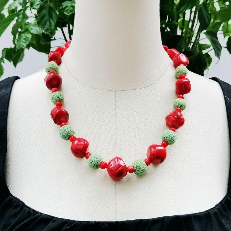 チェーンlii ji Red Green Necklace Coral Lava 60cm女性ジュエリーストックセール