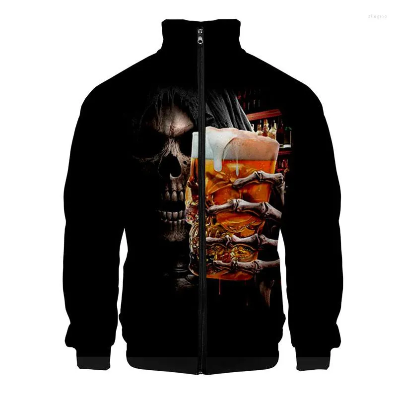 Men's Hoodies Skull Beer 3d Stand Collar Hoodie Fashion Hip Hop Men Women Zipper Jacket Tops Long Sleeve Unisex Sweatshirts Streetwear