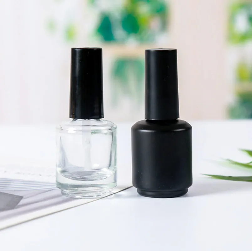 200pcs 15ml Vuoto Bottiglia di smalto per unghie Contenitori cosmetici Vetro trasparente nero con un pennello per coperchio